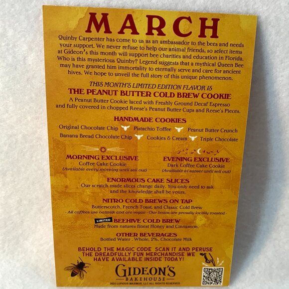 Gideon's Bakehouse Quinby Carpenter Menu Art Card March 2025 4 x 6 Disney Spring - Picture 2 of 2